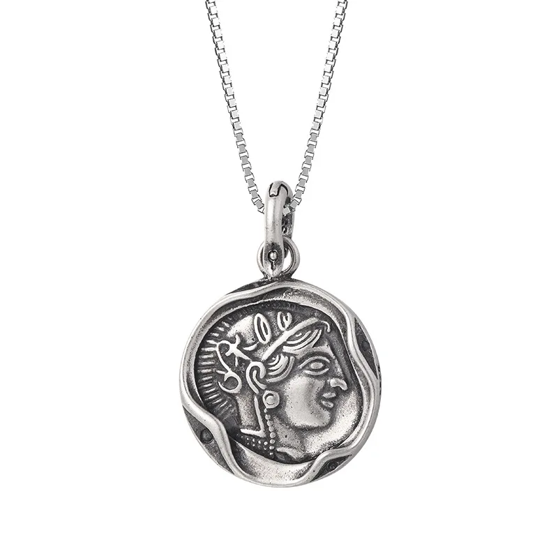

BOCAI S925 Sterling Silver Charms Pendants for Women Men New Fashion Antique Coins Double-sided Emboss Goddess Owl Jewelry