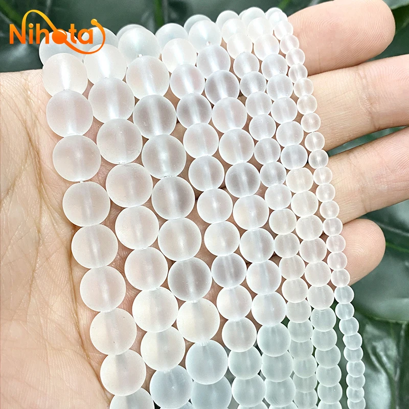 Natural Stone Beads Matte White Quartz Beads Crystal Round Spacer Beads DIY Jewelry Bracelet Necklace 15'' Strand 4/6/8/10/12mm