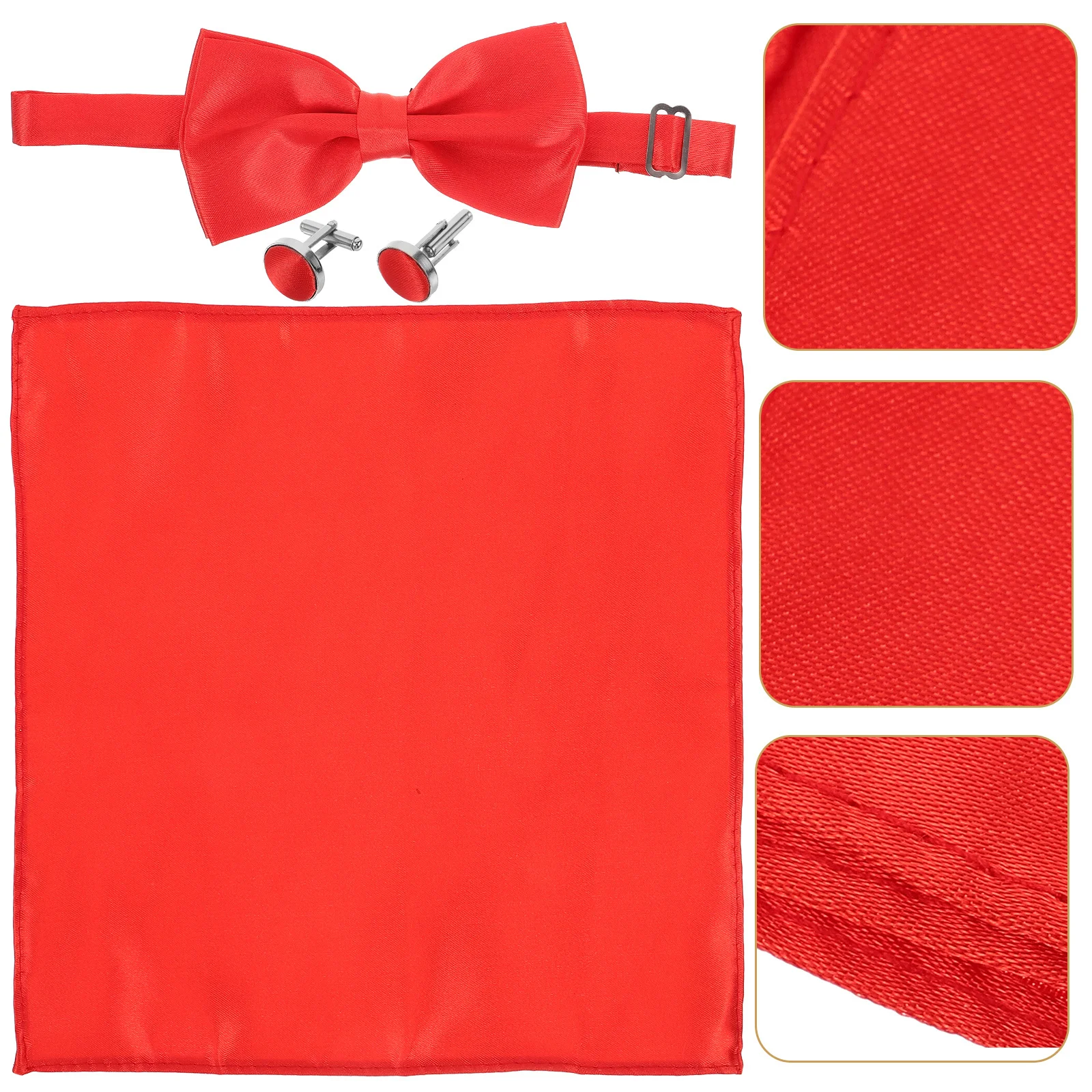 

1Set Mens Handkerchief Satin Bow Tie Tuxedo Shirt Cufflinks Groom Costume Accessories Wedding Party Business Suit