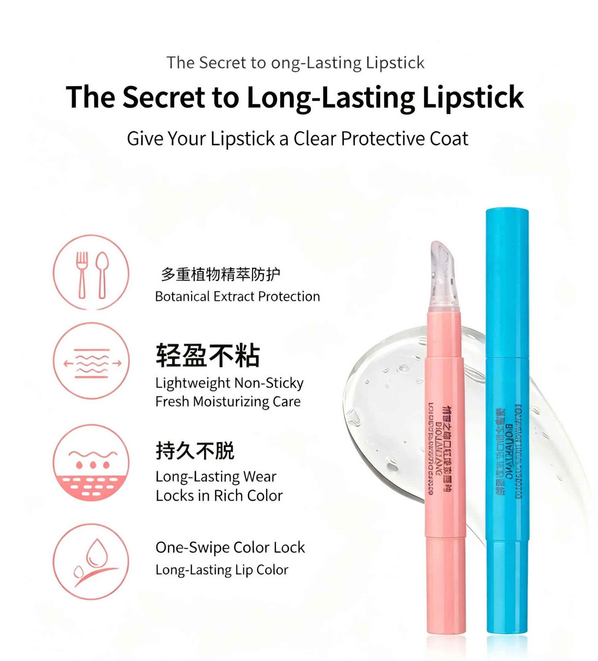 Lip Coat Lip Setting Liquid, Clear Non-transfer Lip Gloss, Anti-stick Cup Long Lasting Lip Makeup