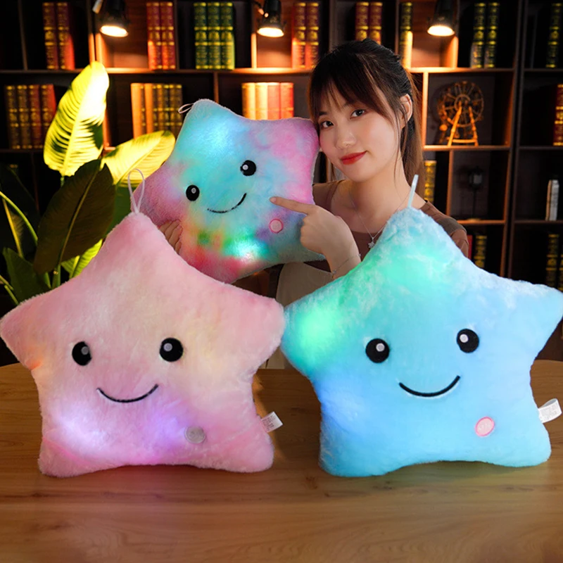 Creative Luminous Star Pillow Soft Plush Pentagram Cushion LED Glowing Stuffed Doll Colorful Plush Star Cushion Пушистые Игрушки