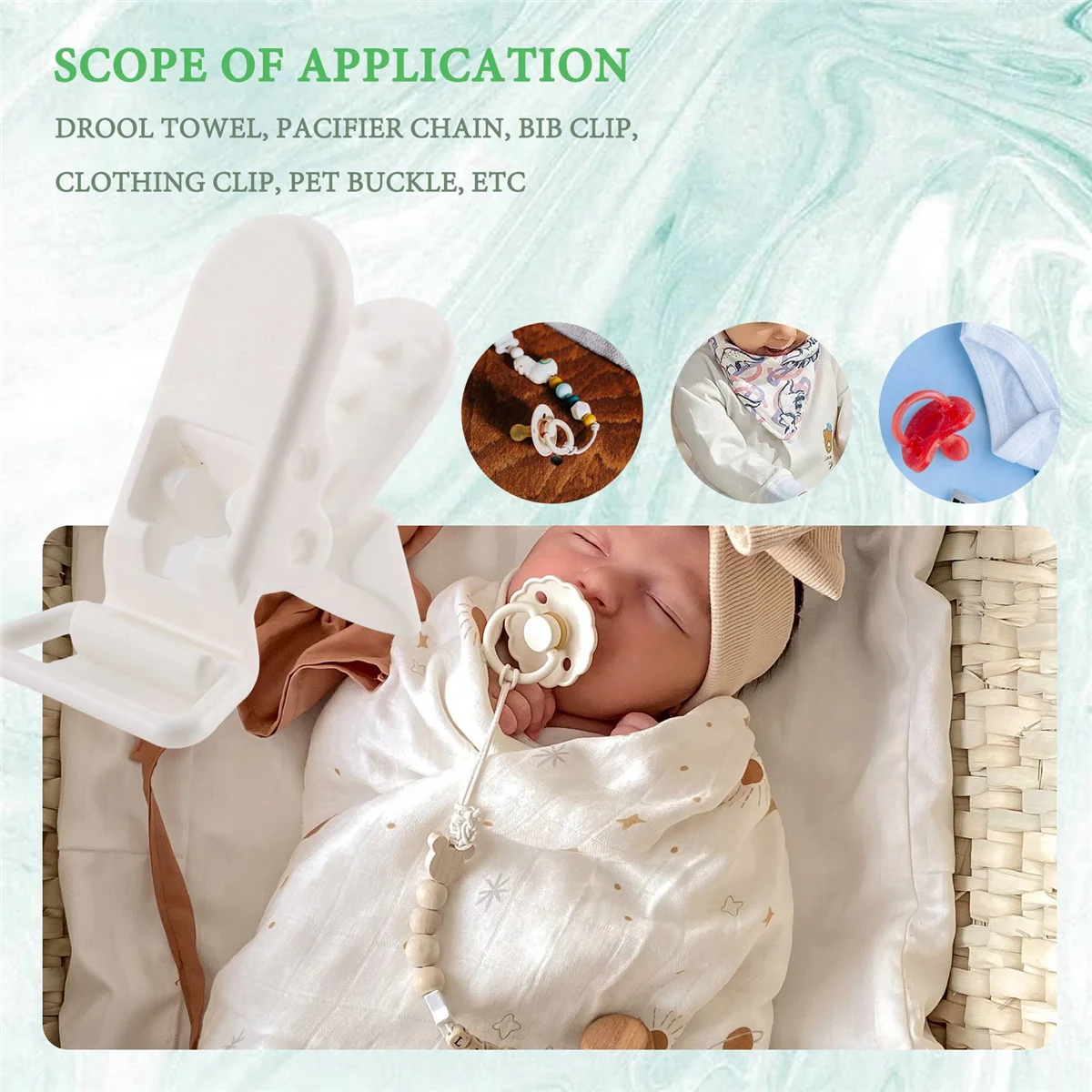 AS96-50Pcs الطفل الاطفال على شكل حرف T البلاستيك هوة كليب مهديء دمية نمط شارة حامل الأبيض