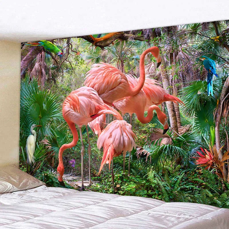 Flamingo Forest Tapestry Kawaii Room Decor Mandala Tapestry Wall Hanging Boho Decor Macrame Hippie Witchcraft Tapestries