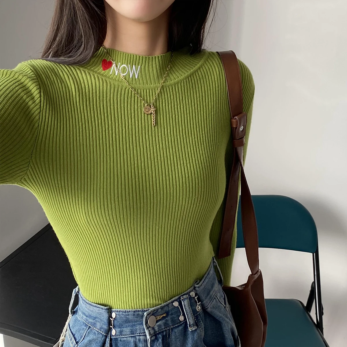 

HELIAR Women Solid Basic Knitted Sweater Long Sleeve Casual Slim Pullover Korean Fashion Simple Chic Clothes Sweater Fall Winter