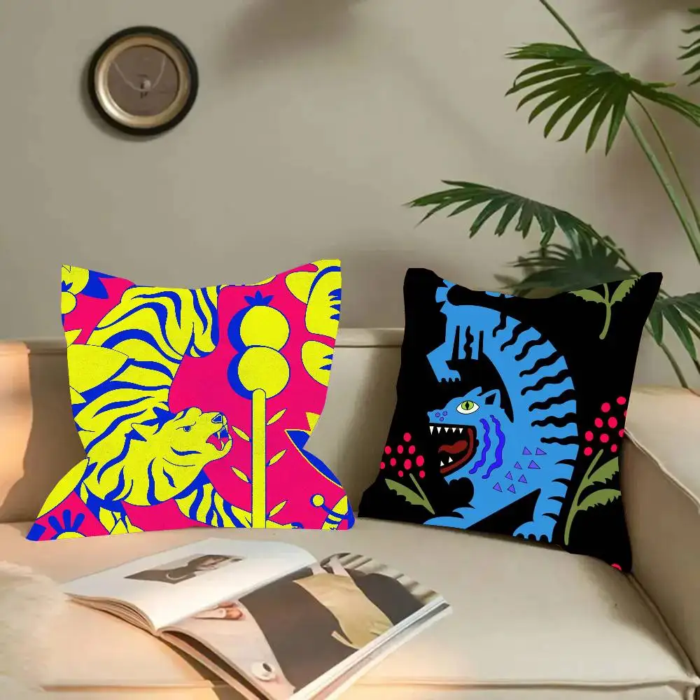 Ancient Egypt Colorful Abstract Tiger Leopard Pillow Case Fashion Square Pillowcase Bedroom Sofa Room Ins Decoration Leisure