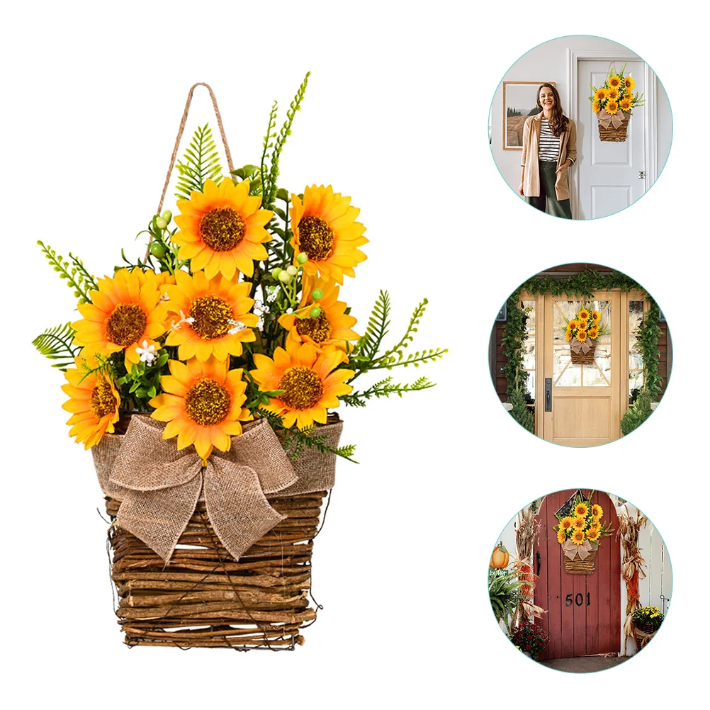 

Garland Stobok Fall Decor Home Decor Sunflower Basket Wreath Artificial Sunflower Decoration Hanging Sunflower Basket Door Wall