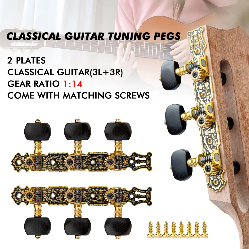 Alice AOS-020HV3P(B) Acoustic Classical Guitar Tuning Keys Pegs String Tuners Machine Heads Black Tuning Pegs Guitar Accessories