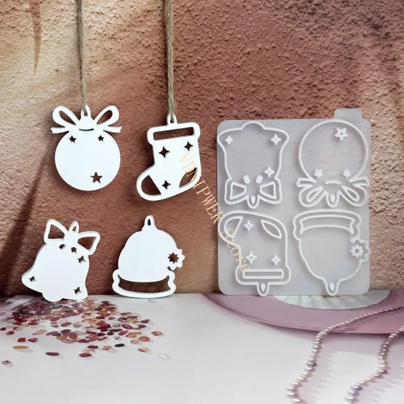 قوالب تماثيل من درجة الغذاء، نسيج من السيليكون تحت عنوان عيد الميلاد لصياغة الزينة ومستلزمات حفلات العطلات D08E #2