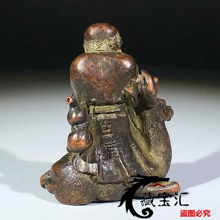Vintage Pure Copper Arhat Statue Deer Sitting Ornament Folk Collection Solid Craft