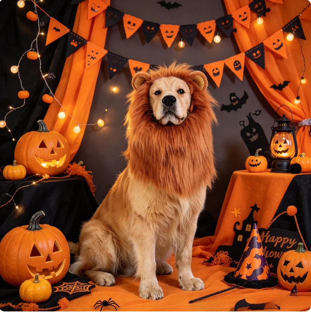 Lustige Haustier-Löwenmähne-Perücke mit Ohren, Hunde- und Katzen-Cosplay-Kostüm, Löwenkönig-Verkleidung, Kopfbedeckung, Halloween-Party, Foto-Requisiten – Detail 5