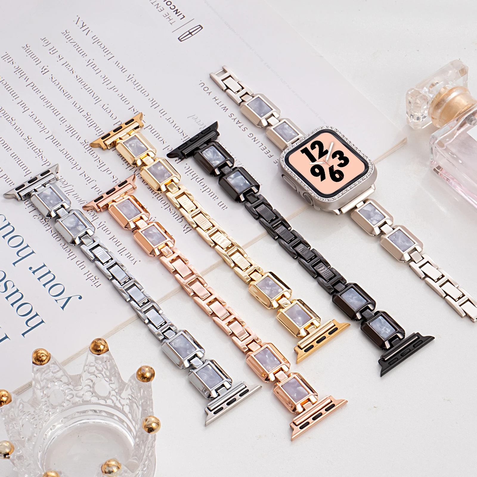 Edelstahlarmband Diamantgehäuse für Apple Watch Ultra 2 49 mm 10 42 mm 46 mm Damenarmband für iWatch 9 8 7 6 5 SE 44 mm 38 mm 45 mm
