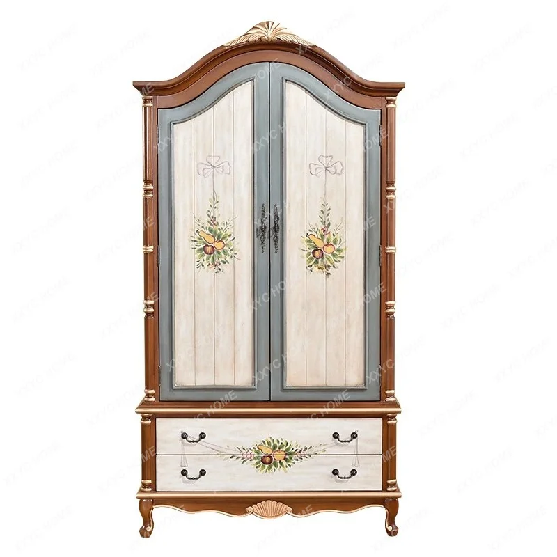 XX  two-door wardrobe  retro pastoral hand-painted double-door wardrobe small apartment