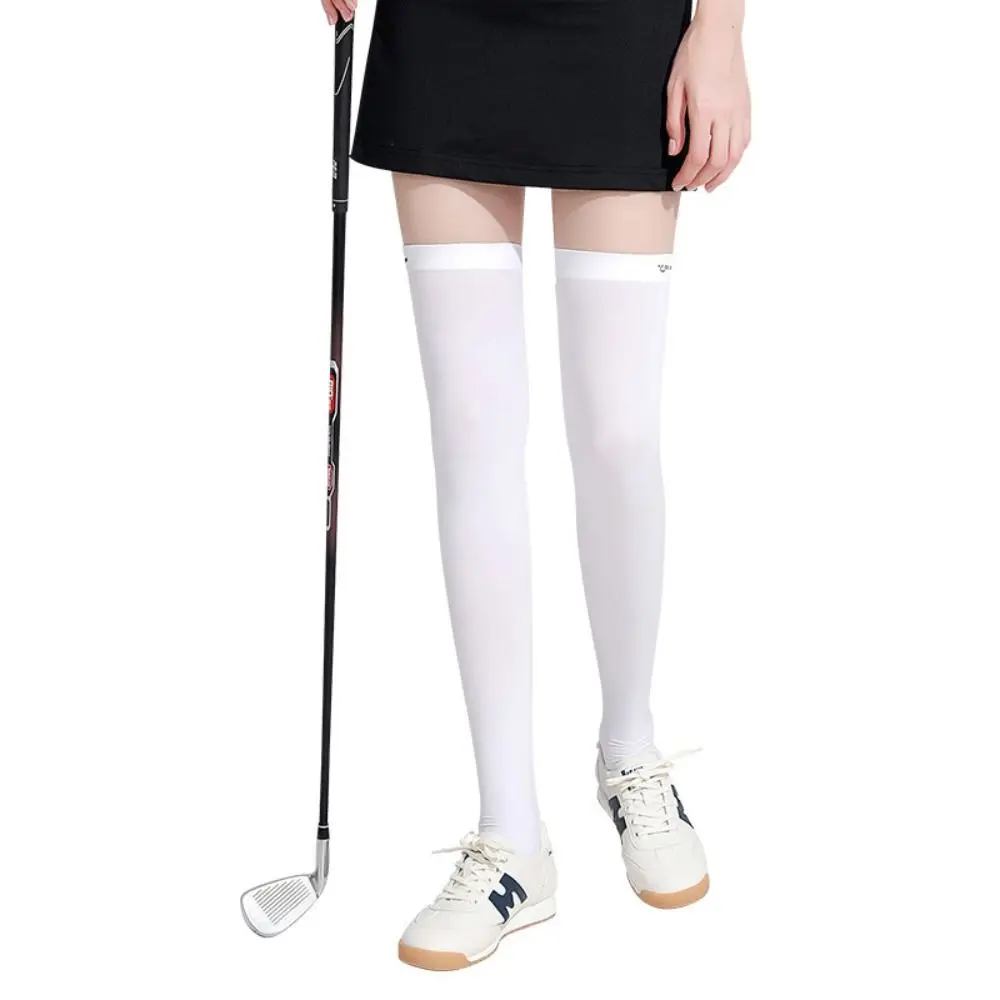 Ice Silk Sunscreen High Socks Black White Tennis Golf Sports Pressure Socks Elastic Breathable Sunproof Leg Protection Socks