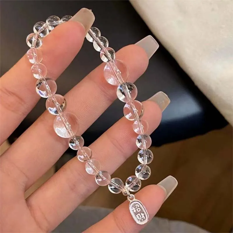 

Korean Transparent Crystal Pendant Bracelet For Women Simple Elastic Beaded Bracelet Hand Chain Party Jewelry Gift