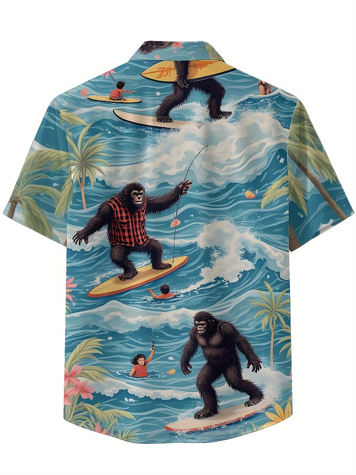 قمصان هاواي مقاس كبير للرجال نمط ركوب الأمواج الغوريلا، قمصان فضفاضة للجنسين ألوها، ملابس صيفية بديلة