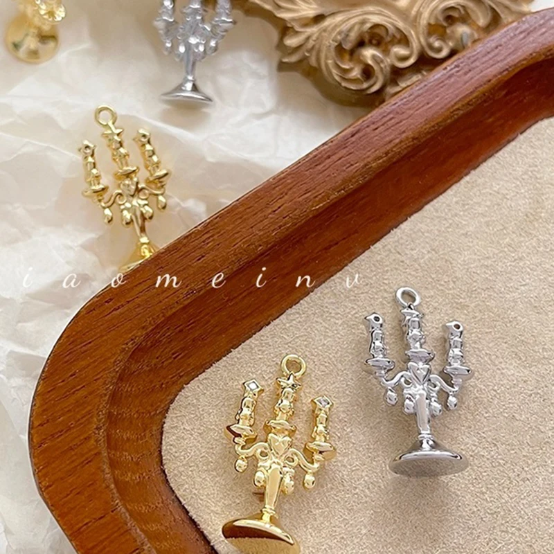 

4pcs Copper-plated Gold Color French Classical Romantic Court Star Zircon Candle Holder Dreamy DIY Handmade Pendant Charms