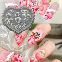 1Pc 3D Nail Silicone Pressing Mold decorazione per unghie fai da te Charm Kawaii fragola camelia INS Style Bow Wings Love Nail Art