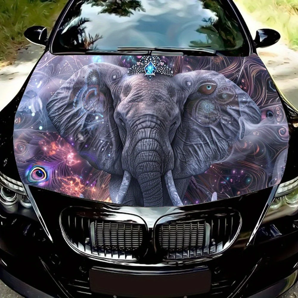 

Виниловая наклейка на капот автомобиля Vivid Royal Elephant Art, наклейка на двигатель автомобиля, водонепроницаемая самоклеящаяся крышка для упаковки автомобиля, универсальная