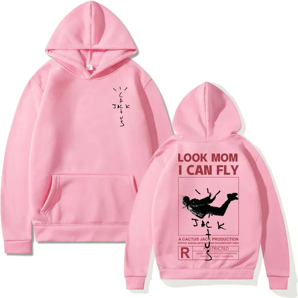 Hoodie unissex com estampa cactus para mulheres, capuz frente e verso, estampa do logotipo, OLHE MOM I CAN FLY Letter Printing, moda casual,