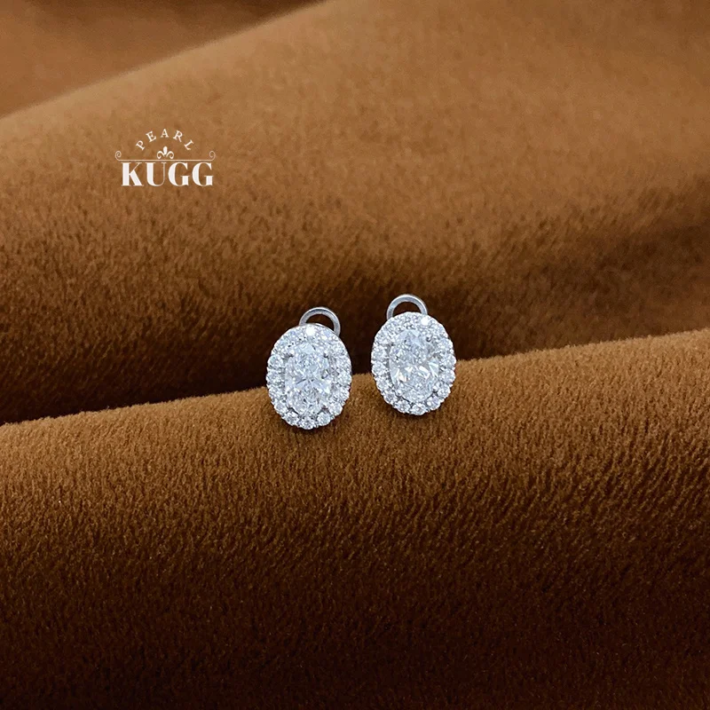 Серьги KUGG из 100% белого золота 18 карат, классические овальные серьги с натуральными бриллиантами для женщин, свадебные украшения для торжественных мероприятий