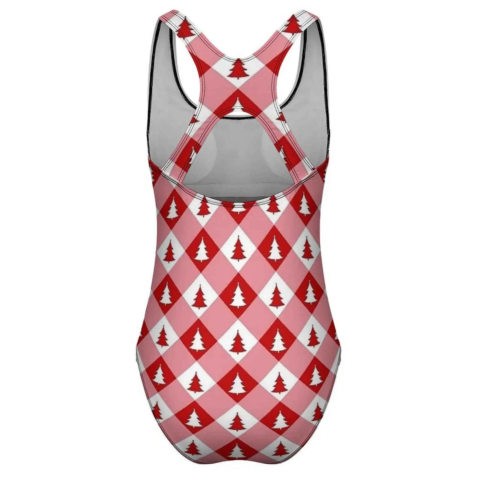 Купальник «Рождественская елка», белый и красный клетчатый купальник с эффектом пуш-ап, цельный праздничный купальный костюм для серфинга, боди, сексуальная пляжная одежда с графикой