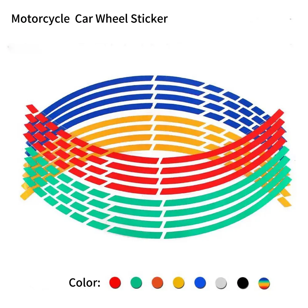 

16Pcs 17-18" Strips PVC Motorcycle Wheel Sticker Car Reflective Rim Tape Motorbike Bicycle Auto Tire Decals Trim Strip Universal