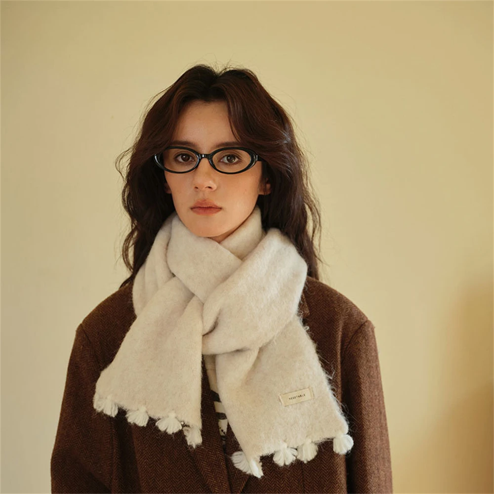 

Women's Winter Warm Thick Shawls Sheep Wool Blend Solid Color Scarf Outdoor Soft Cashmere Tassel Scarves Clothing Accessories