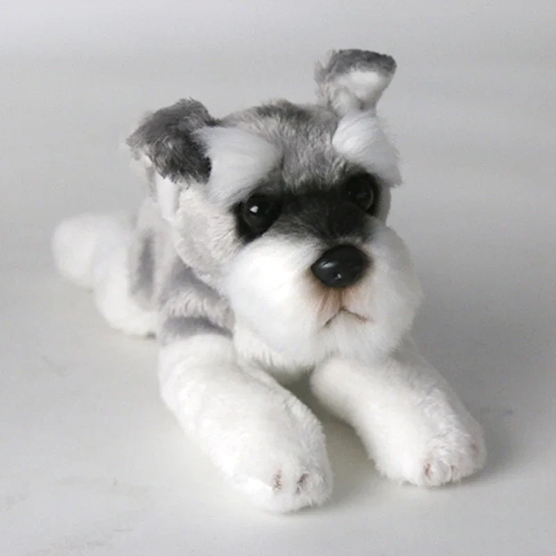 Kawaii Lying Pose Schnauzer Dog Plush Toy Small Soft Simulation Kids Doll Stuffed Animal for Children Cute  Girls Birthday Gift