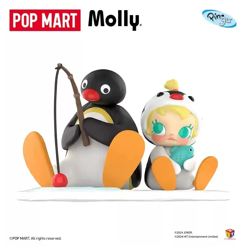 البوب مارت بيبي مولي X Pingu وقت الصيد معلقة بطاقة قلادة ألعاب أصلية دمى لطيف عمل أنيمي الحلي جمع هدية