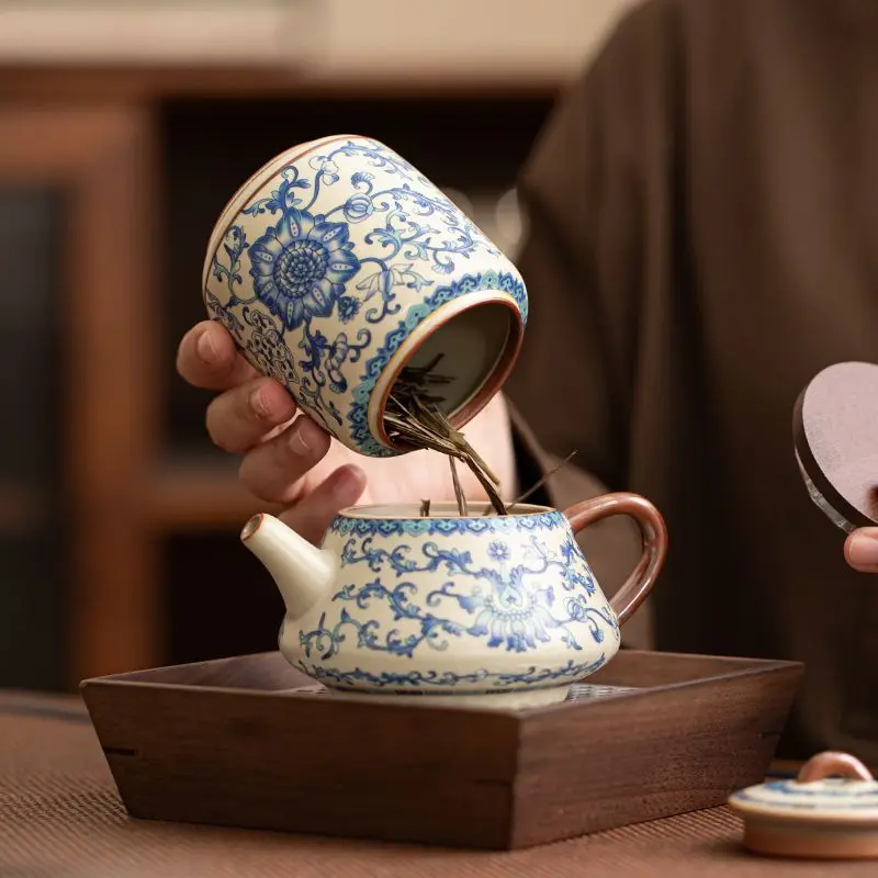 الإبداعية الضوء الأزرق زهرة الكرمة شاي سيراميك جرة مع غطاء خشبي مقاوم للرطوبة مختومة جرة تخزين زجاجة الحلوى الغذاء الحاويات