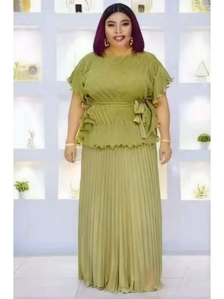 

Miyake плиссированное однотонное платье из рыбьего шелка с грибковыми краями, комплект африканской свободной модной комплект из двух предметов, женская одежда