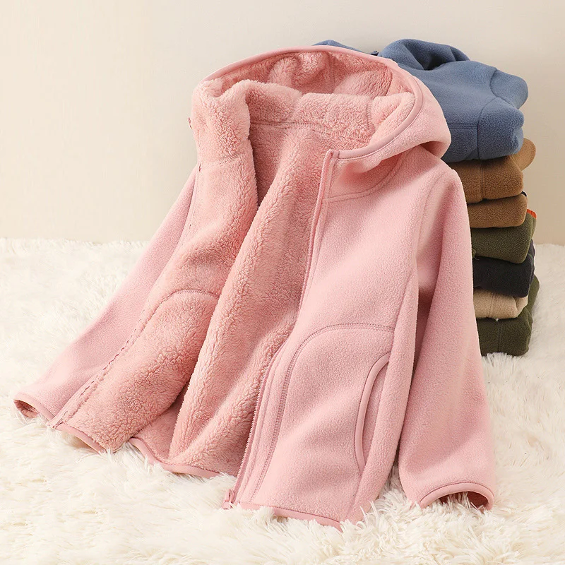 

Children Plush Velvet Jackets Kids Fleece Warm Coats Boys Girls Winter Hooded Padded Outerwear New Teenager Autumn Clothes