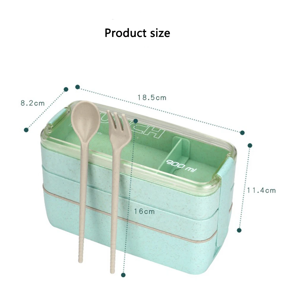 Natural Wheat Straw Bento Box Large Capacity Microwave Safe Lunch Box Food Container With Reusable Cutlery home kitchen supplies