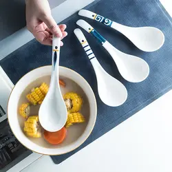 Japanese Style Ceramic Ramen Spoons Tableware For Serving Kitchen Utensils Porcelain Soup Ladle Dinnerware Tea Dessert Big Spoon