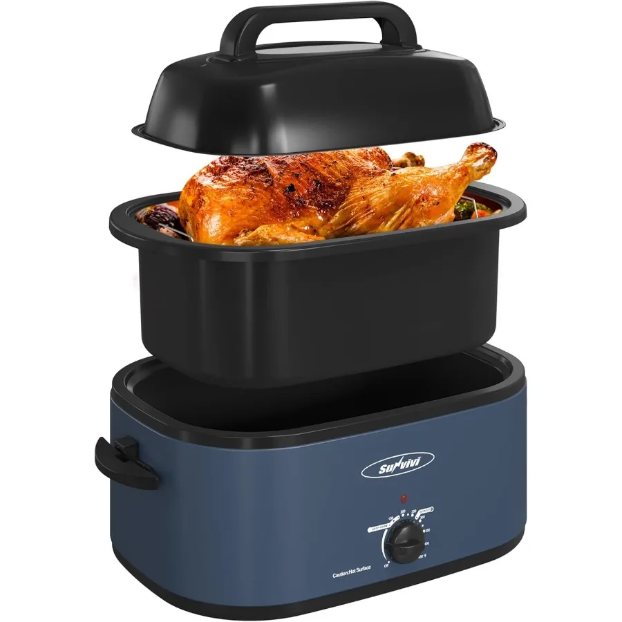 

24-литровая электрическая жаровня для большого приготовления индейки со съемной сковородой, видимой самобустной крышкой, быстрый нагрев, согревающийся фу