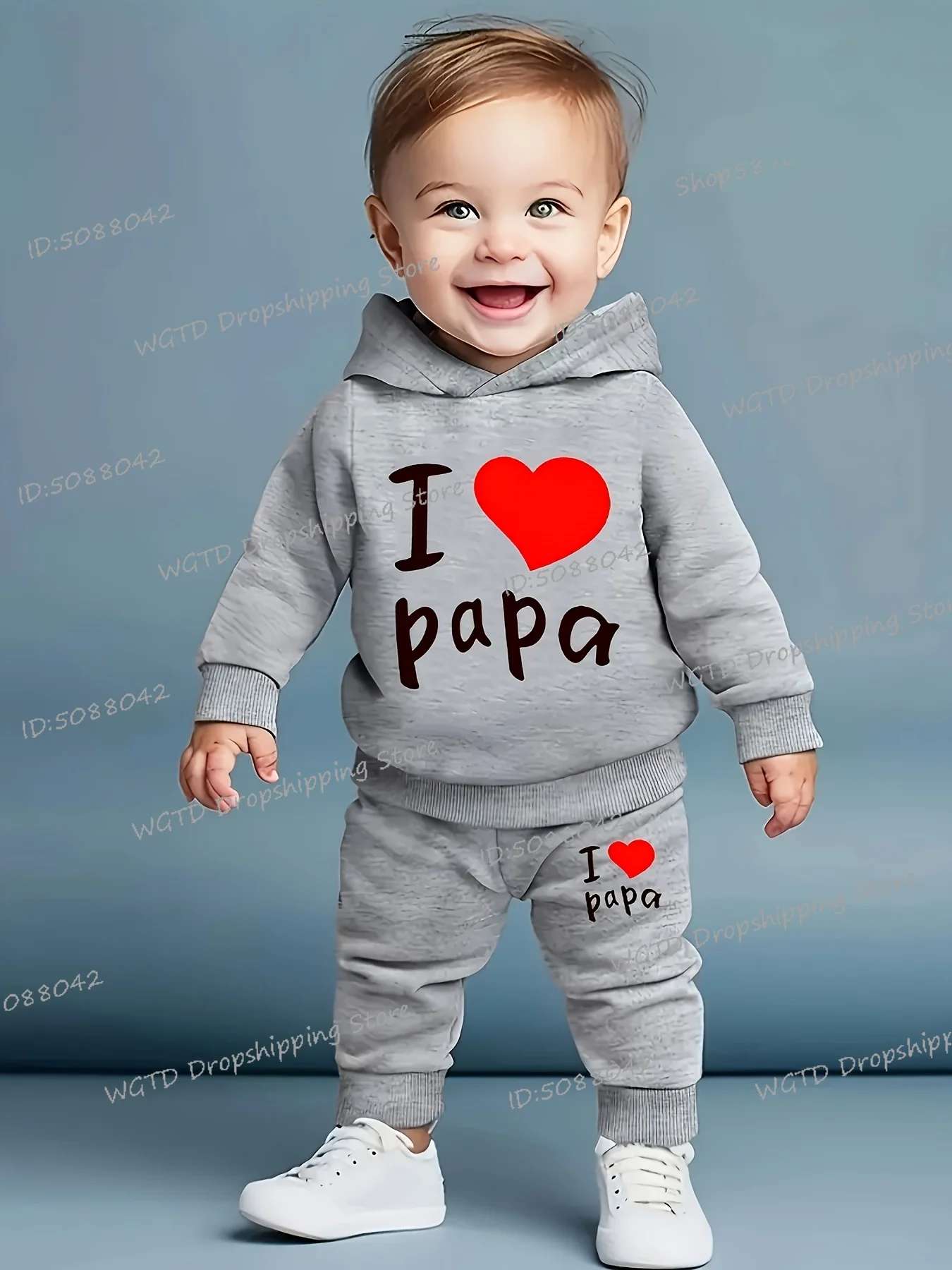 

"I Love Papa" Baby Girls Boys Casual Two-Piece Hoodie & Pants Set, Casual Long Sleeve Pullover Matching Pants for Spring & Fall