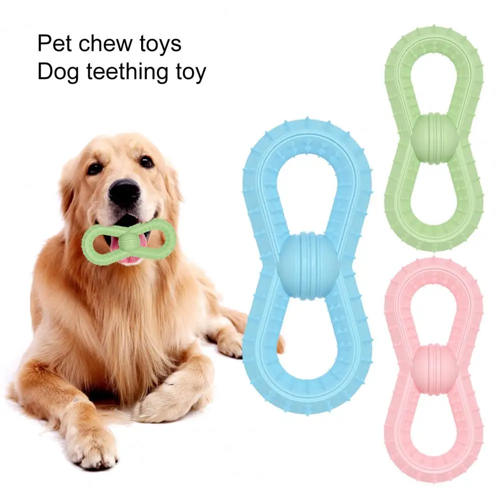 Dog Teething Toy Fashion Color Matching Easy to Clean Bump Point Wear Resistant Portable Relieve Stress TPR Figure 8 Shape Dog C