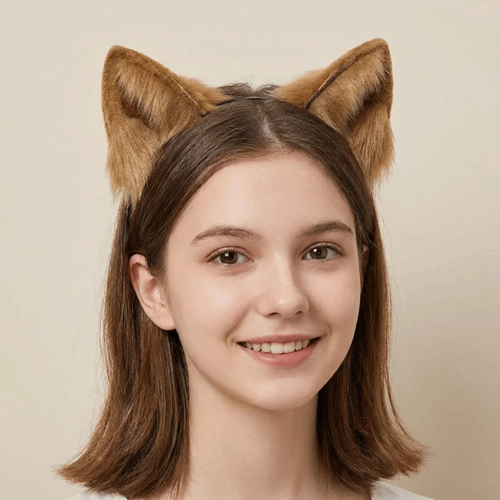 Cute Animal Cat Ears Headband Furry Realistic Lolita Ears Headwear Reusable Hair Accessories Cosplay Headband Photo
