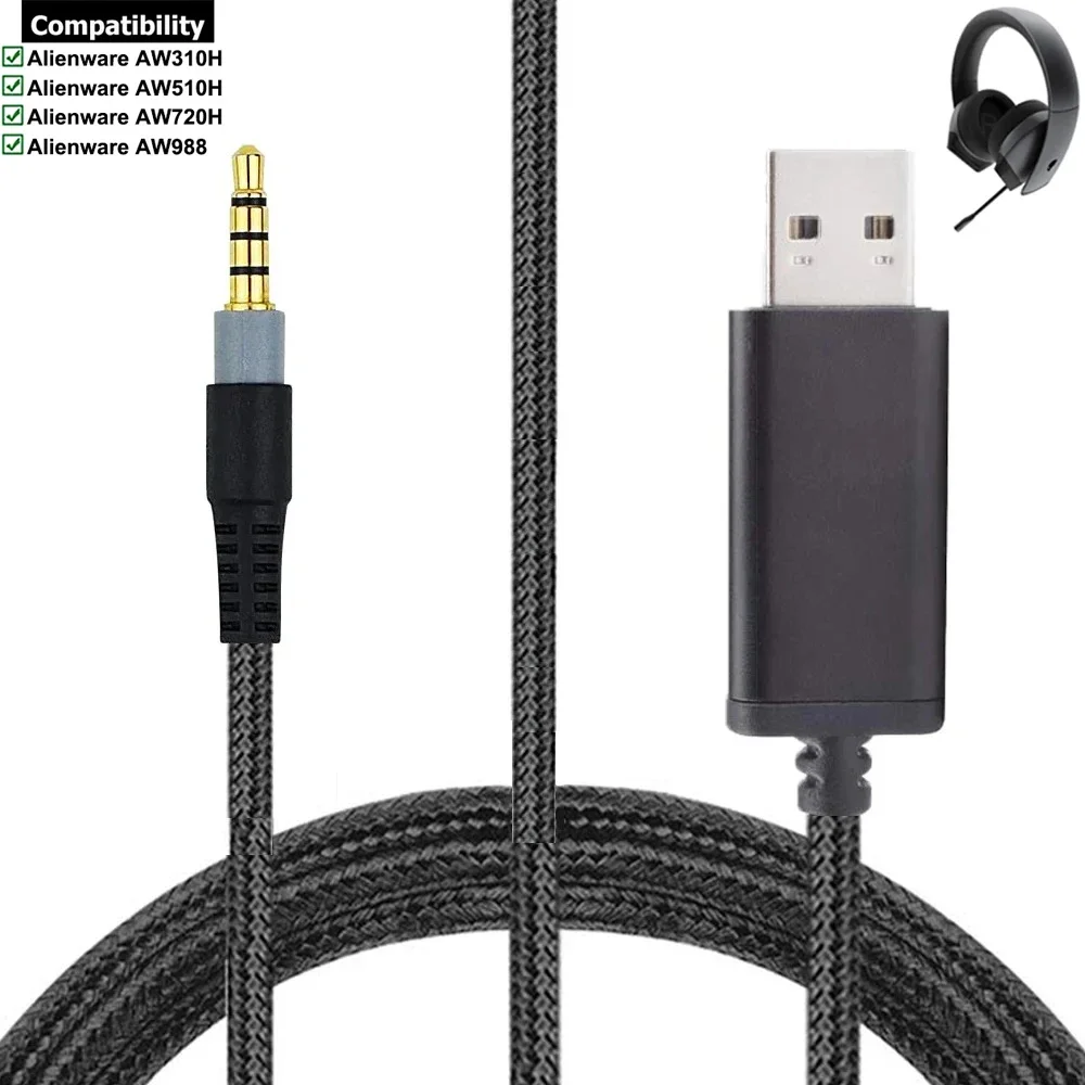 Cble d'extension de son surround tress USB A 7.1, remplacement pour Dell Alienware, AWravi H, AW510H, AW720H, AW988, jeux de sauna