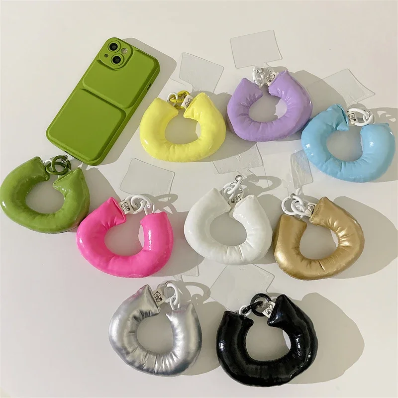 Japan Korean Cute Cotton Round Hanging Phone Pendant Soft for Iphone 14 13 12 Strap Anti-Lost Hanging Ring Universal Keychain