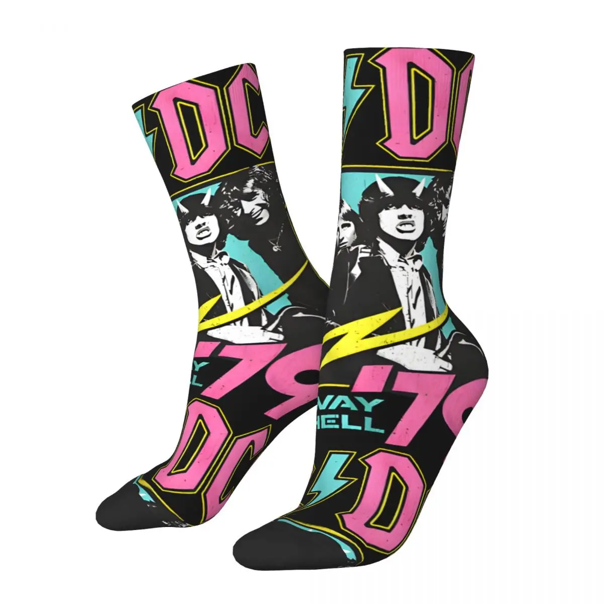 Hip Hop Vintage Rock Music Crazy Men\'s compression Socks Unisex A-AC DC Harajuku Pattern Printed Funny Novelty Happy Crew Sock