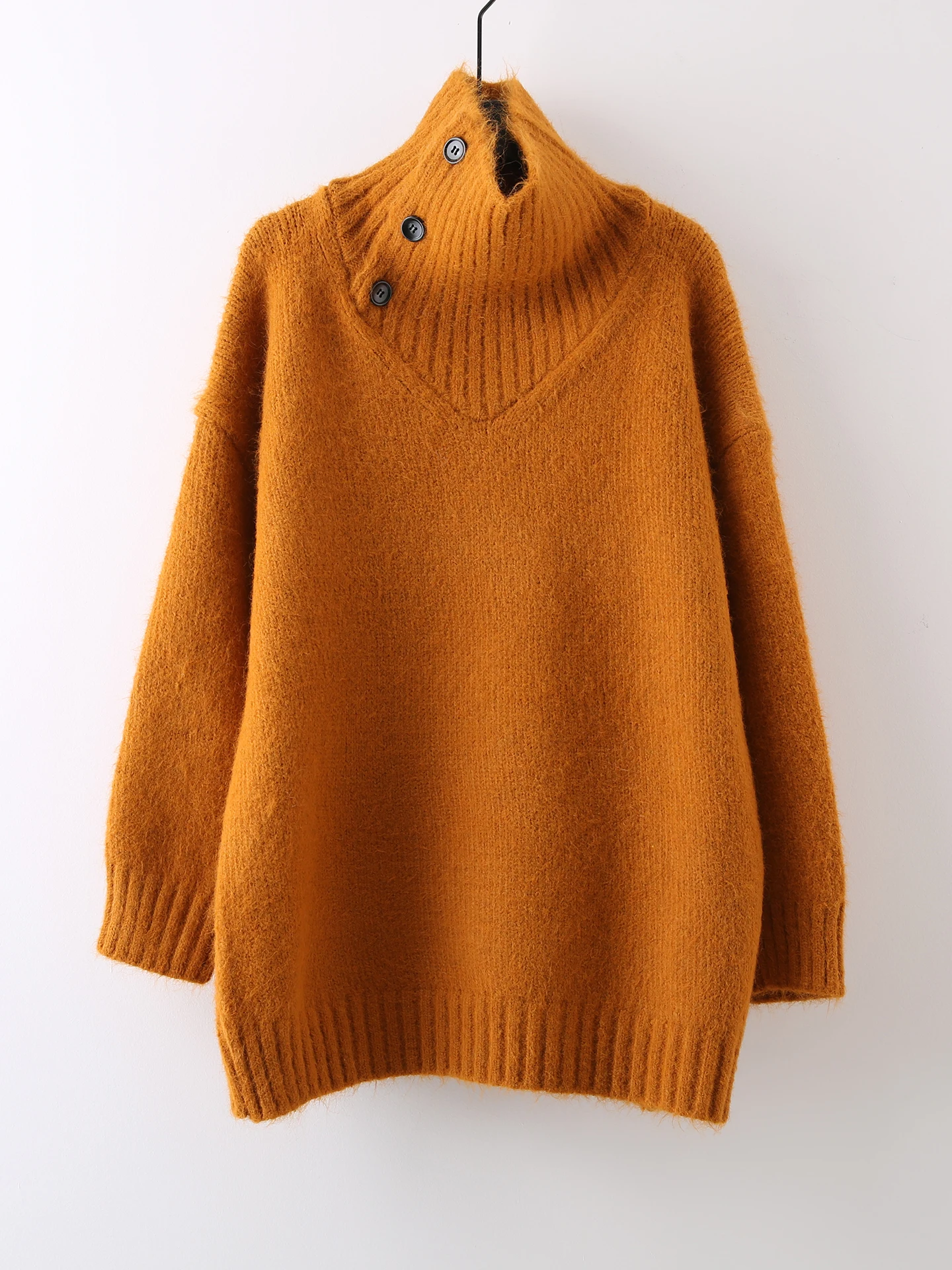 

Утепленный свитер с высоким воротником и длинными рукавами для женщин, свободный крой, повседневный топ, комфортный, мягкий, из полиэфирного волокна