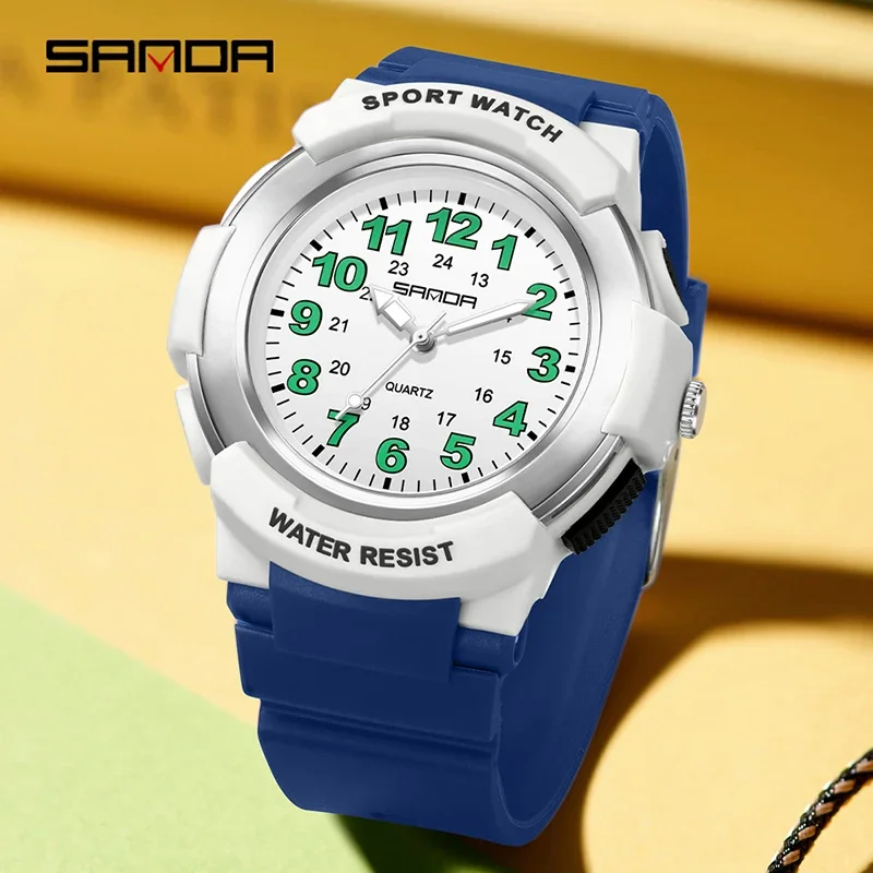 SANDA New Teenagers Watch Waterproof Student Exam Silent Quartz Watch Simple Digital Colorful Light Men's Women Sports Watch