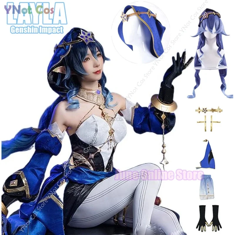 Robe de Cosplay Layla avec Perruque pour Femme, Costume de Déesse Anime, Genshin Impact, Vêtements de Jeu pour ixd'Halloween