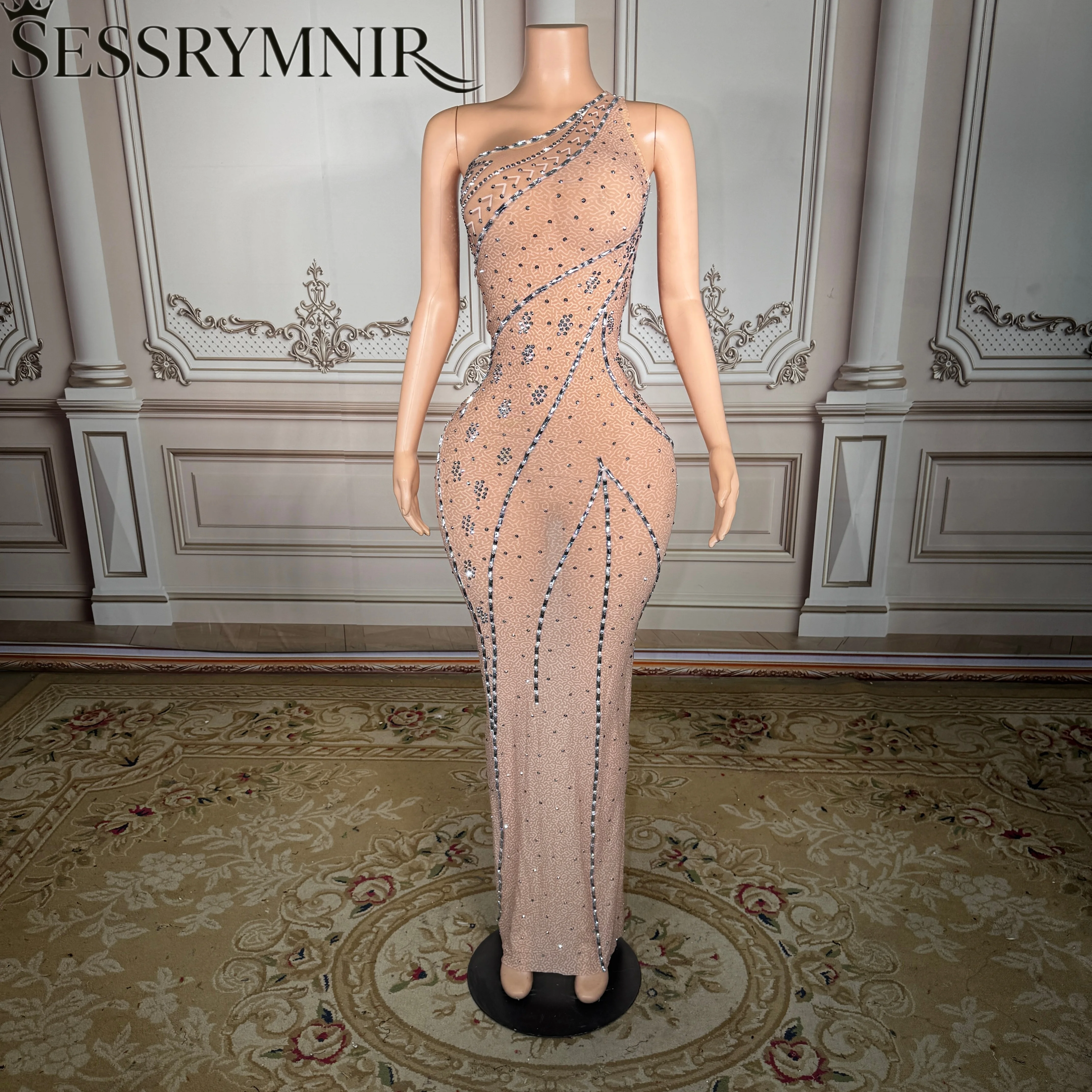 

SESSRYMNIR Women'S Formal Evening Gowns Customize One-Shoulder A-Line Evening Dresses Beaded Details Elegant Party Dresses Long