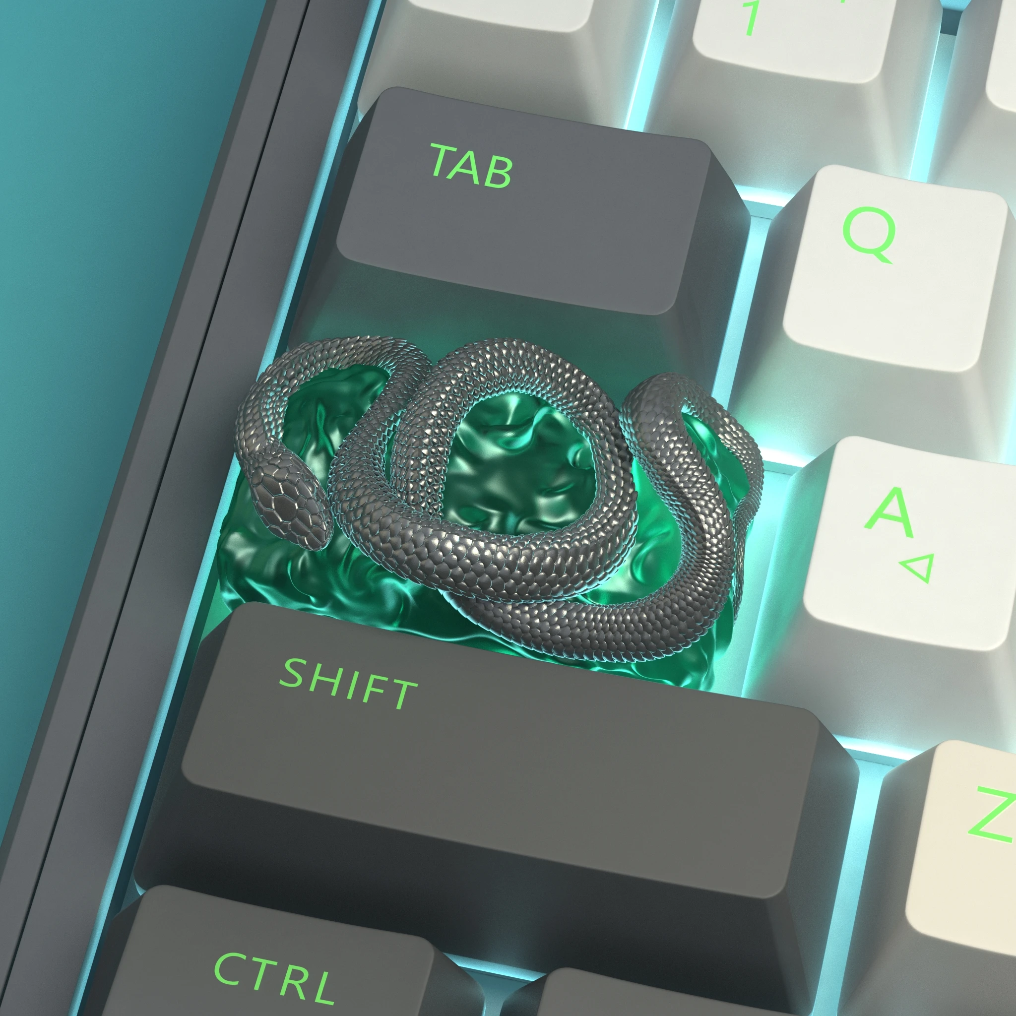 Motyw zielonego węża klawiatura mechaniczna żywica Keycap 1.75u Keycap DIY spersonalizowane światłoprzewodzące Keycap akcesoria do klawiatury — zdjęcie produktu 2