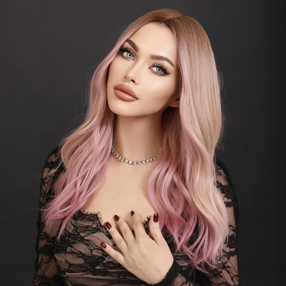 NAMM Long Wavy Ombre Blonde Wig for Women Daily Cosplay Natural Middle Part Synthetic Pink Wigs Heat Resistant Lolita Wig