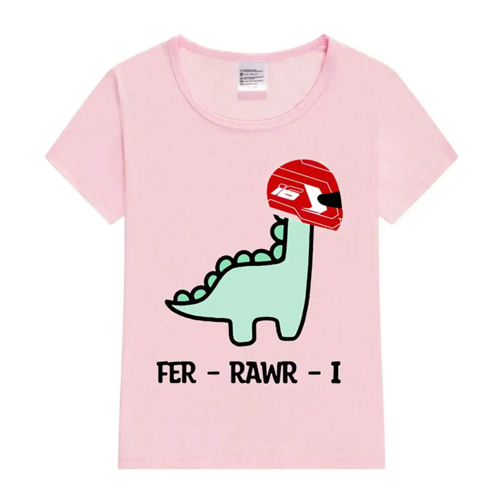 Funny Dino Ferrari F1 Fer Rawr i Formula 1 Baby T-Shirt Summer Clothing Boys Short Sleeved Tees Tops Fashion Kids Trendy T Shirt