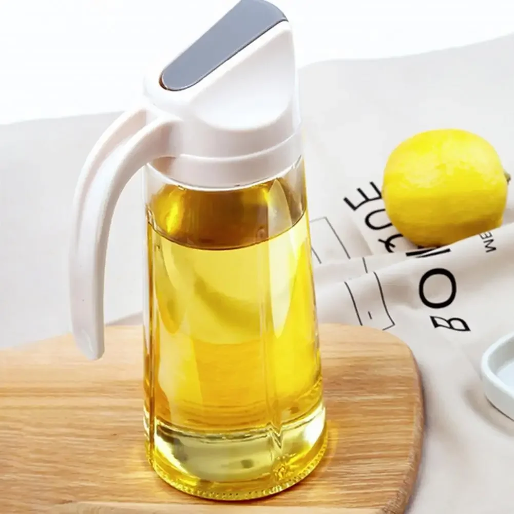 Leakproof Glass Oil Bottle Can Automatic Opening Seasoning Dispenser with Handle