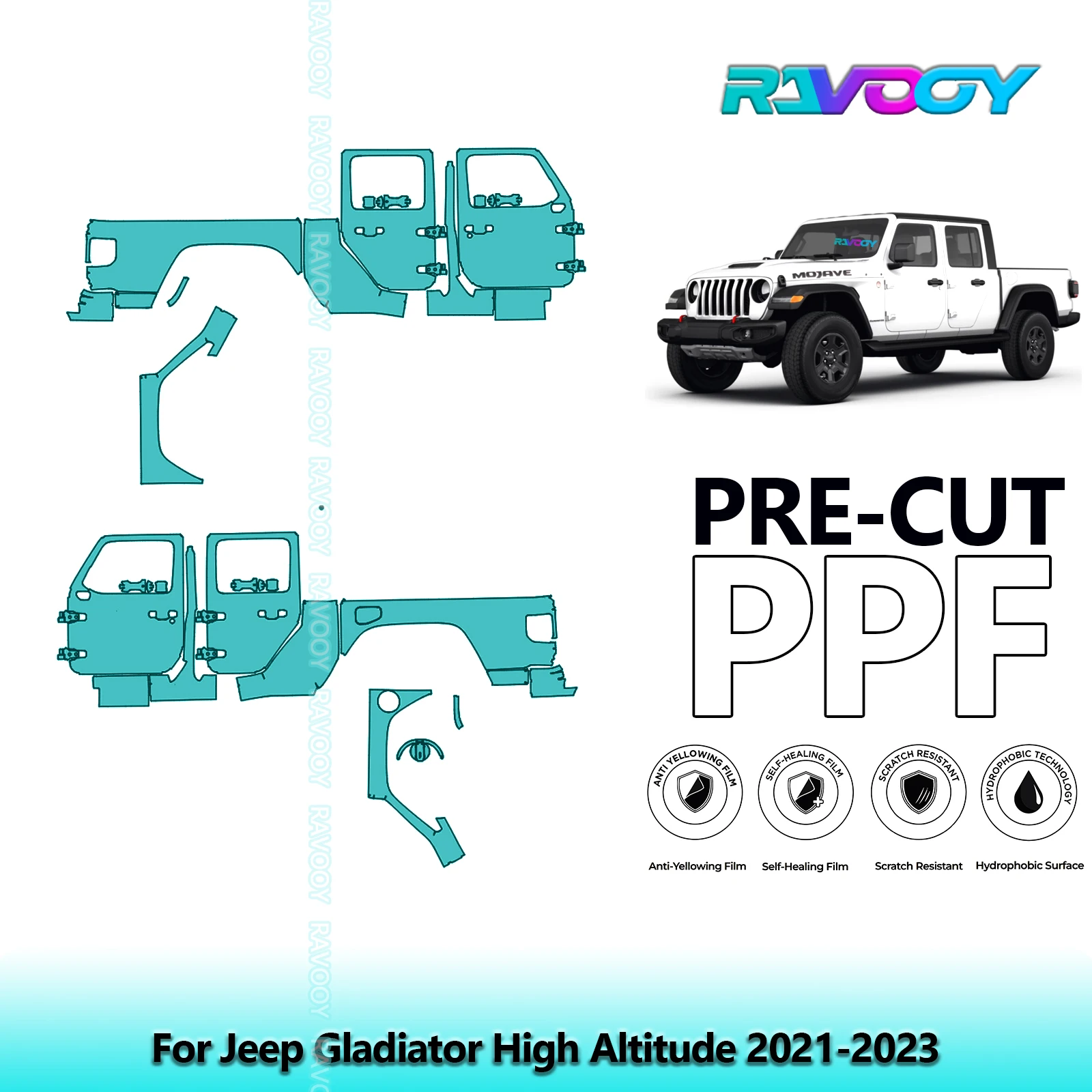 

For Jeep Gladiator High Altitude 2021-2023 8.5mil Clear Matte Pre-Cut PPF Door & A/B Pillar Kit TPU Paint Protection Film Set
